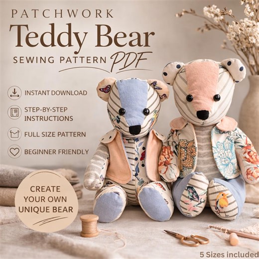 Memory Bear Sewing Pattern PDF | Keepsake Bear Pattern | Memorial Teddy Bear Pattern | Patchwork Plush Bear | Mother Day Gift Memory Bear - Etsy