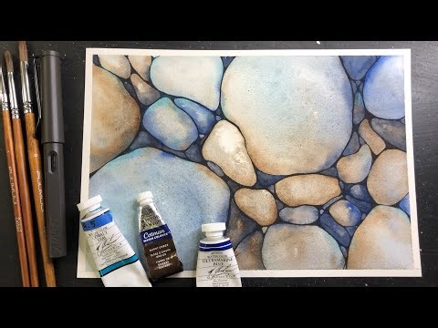 Rocks in WATERCOLOR & Neurographic Inspired Ink Lines - relaxing painting process - 391
