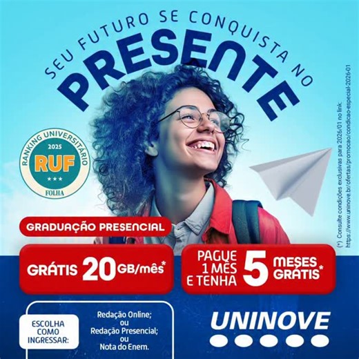 🚀 Vem pra UNINOVE! Mais de 90 cursos de graduação pra você escolher. Confira em nosso portal! #UNINOVE #Educação #Graduação" | UNINOVE