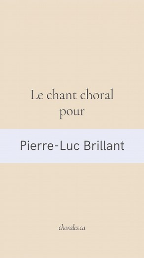 "Le chant choral, c'est un remède à l'isolement social, c'est une façon inégalable d'intégrer les nouveaux arrivants, de créer des liens sociaux dans le respect et la discipline" Merci à Pierre-Luc Brillant de prendre position de façon si éloquente pour soutenir le chant choral. L'Alliance chorale du Québec ne peut qu'applaudir à la proposition de faire du chant choral une partie intégrante du cursus scolaire, c'est même un objectif que nous mettons de l'avant avec le Réseau choral des écoles qu