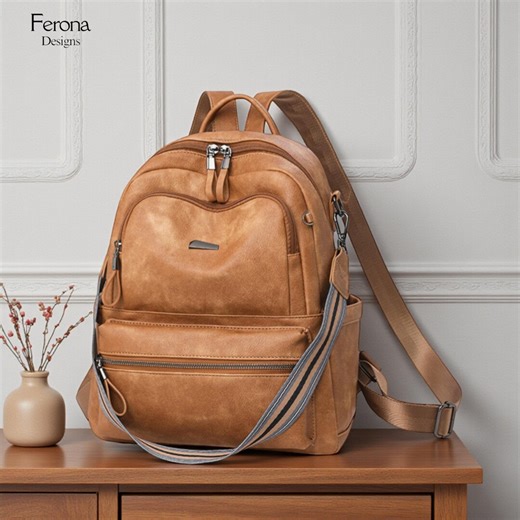 Minimalist PU Leather Backpack for Women, Large Capacity Convertible Shoulder Backpack, Brown Everyday Travel Bag - Etsy