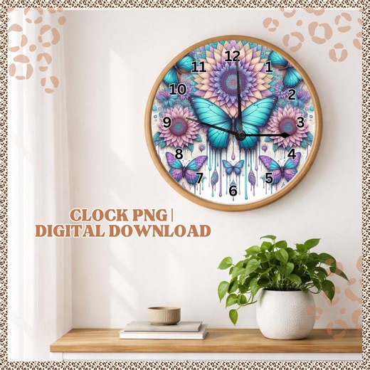 Clock Design Png, Butterfly Clock, Clock Sublimation, Flower Image , Pastel Clock, Clock Designs, Dream Catcher, Personalised Clock Png - Etsy
