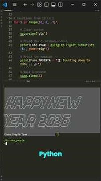 Happy New Year 2026 Countdown in Python! | Colorful ASCII Art #NewYear2026 #Shorts #Python