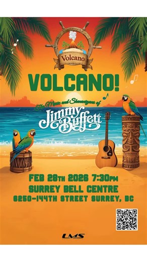Parrotheads unite! Come celebrate the music and shenanigans of Jimmy Buffett with Volcano! Band February 28th, 2026.  To get tickets visit the link in our bio or go to this link: https://purchase.bellperformingartscentre.com/EventAvailability?EventId=26401 #bookvolcanoband #volcanobandlive #volcanoband #jimmybuffetttribute #thejimmybuffettexperience | Volcano BAND | Facebook