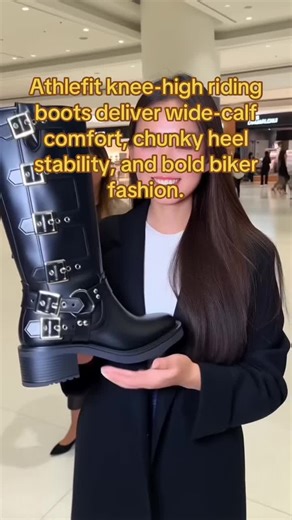 Athlefit Women's Knee High Riding Boots Fashion Buckle Square Toe Chunky Heel Wide Calf Biker Boots Gril Comfort Footware Fashion Shoes buckle boots knee high Leather Footwear Comfortable Girl Walking Shoes Bota Brown #Athlefit #KneeHighBoots #WideCalfBoots #BikerStyle #fyp