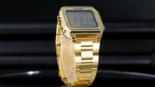 New Qibla Watch Skmei 1763 Muslim Watches Stainless Steel Strap Arabic Instruction Digital Square Azan Watch
