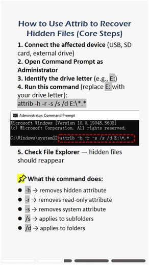 Recover deleted files using the Attrib command on Windows. #recovery