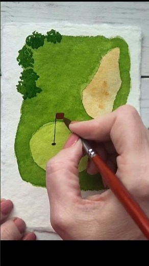 Easy Watercolor Tutorial | Golf Course | Whimsical #beginner #easyart #shorts