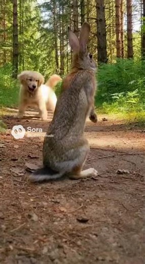 Wild Rabbit DEFENDS Against Puppy Attack! Wait for the Kick #wildlife #pets