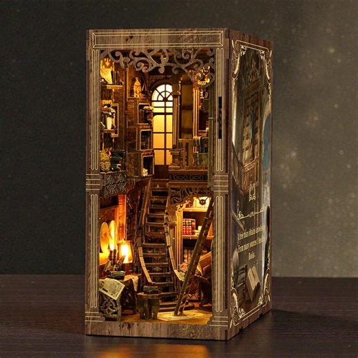 DIY Book Nook Kit, Ancient 3D Bookshelf Insert | Miniature Diorama Scene, 3D Wooden Puzzle for Book Lovers, Bookshelf Decor, Bookend Kit - Etsy