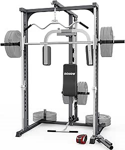 DONOW Smith Machine, Power Rack Squat Rack Power Cage Home Gym System with LAT-Pull Down System Chest Station Landmine for Home Gym 2000lbs New Version