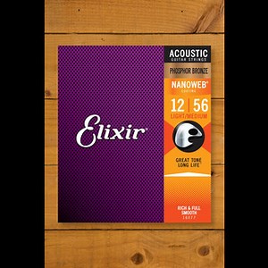 Elixir Nanoweb Coated Phosphor Bronze Acoustic Guitar Strings - 12-56