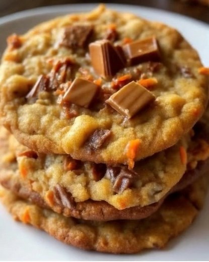 Butterfinger Caramel Crunch Cookies | Crispy Edges, Gooey Bites, and Candy Bar Magic 🍯🍫 These cookies are everything I love in a sweet treat — chewy, crunchy, buttery, and packed with caramel and crushed candy bits 😍 They’re like a warm hug in cookie form! Ingredients: ½ cup unsalted butter, softened ½ cup brown sugar ¼ cup white sugar 1 egg 1 tsp vanilla extract 1 cup all-purpose flour ½ tsp baking soda ¼ tsp salt ¾ cup crushed Butterfinger-style candy bars ¼ cup caramel bits (or soft carame