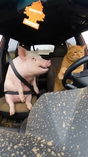 POV: Cat Goes Full Off-Road Mode 😳🐱💥 Pig Screams in Terror #POV #Funny #Animals #OffRoad #Cats