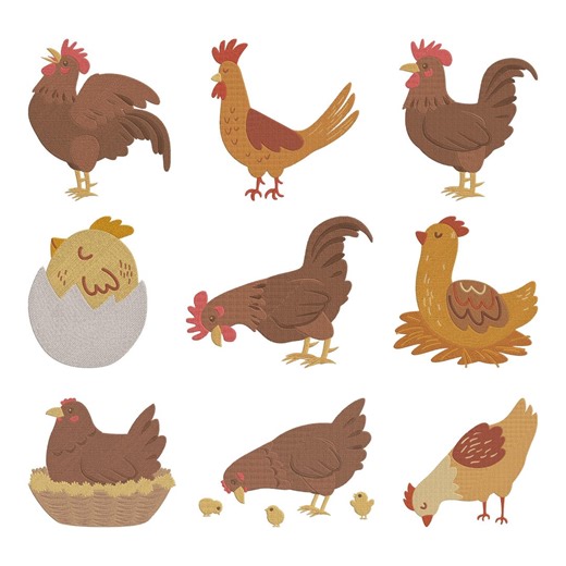 Chicken Farm Embroidery Design, Hen Rooster Chicken Machine Embroidery File, 9 Design, 9 Size, Instant Download - Etsy