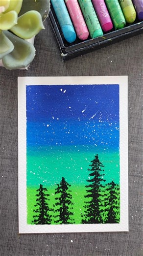 ✨ Beautiful Night Sky Scenery Drawing 🌌 #shorts #drawing #oilpasteldrawing #art