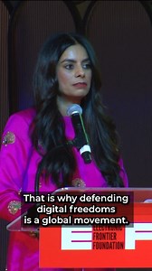 1.3K views · 38 reactions | Mishi Choudhary accepted the 2025 EFF Award for Defending Digital Freedoms on behalf of SFLC.in at the EFF Awards. You can hear her full speech TOMORROW at 12pm PT at EFF’s annual award ceremony livestream. Register now at eff.org/awards. | Electronic Frontier Foundation (EFF) | Facebook