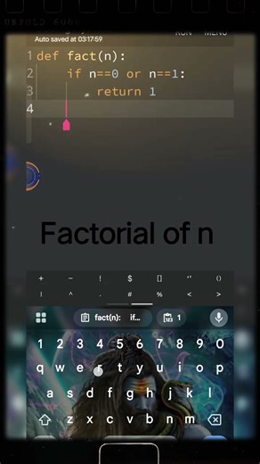 factorial of n defined function in python #pythonprogramming #pythonforbeginners #pythontutorial