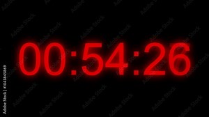Red Timecode. Red digits on black background real time one minute. Black background.