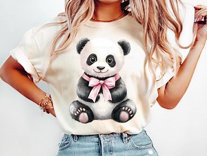 Baby Panda PNG: Pink Bow Watercolor Panda Clipart, Zoo Animal Nursery Sublimation (Digital Download)