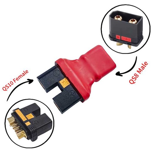 QS10 to QS8 Connector Adapter for RC Cars and Trucks Customized Lipo Battery Power No Wires Included Male/Female
