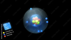 Oxygen atom, with element's symbol, number, mass and color