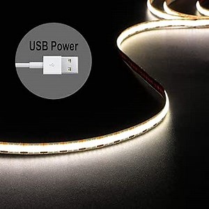 dephen 5V USB LED Light Strip 4.9ft, 480LEDs Daylight Dotless COB String, Flexible and Cuttable Rope Lighting, CRI 90, Self Adhesive Tape for TV Backlight, Bedroom, Cabinet, Mirror, DIY