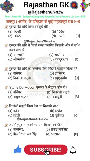 पुरंदर की संधि 1665 | मिर्ज़ा राजा जयसिंह | Jaipur–Amer History MCQs #8 #historyshorts #gk #reet #si