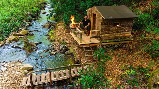 Building a Wooden House by the Water - Start to Finish Full Video 👇 Full video, comments ✅✅ | Jungle Survival Camping