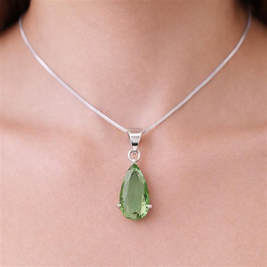 Green Amethyst 925 Sterling Silver Necklace, Faceted Gemstone Dainty Pendant - Etsy