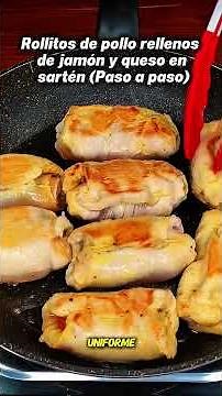 Rollitos de pollo rellenos de jamón y queso en sartén (Paso a paso)