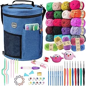 MIAOKE 79pc Crochet Kit, Large Knitting Bag Yarn Storage Organizer, Crocheting Starter Kits with Waterproof Bag, Beginner Knitting Accessories Set, for Beginners Adults Travel Crochet Supplies