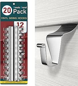 Vinyl Siding Hooks (20 PCS), Heavy-Duty Stainless Steel Siding Hooks Vinyl Siding Hangers, Low Profile & No Holes Needed Siding Clips for Hanging Wreaths, Welcome Signs, String Lights