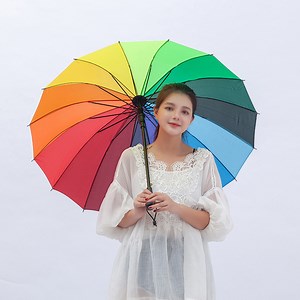 [Hot Item] 16K Brand Designer Women Automatic Parasol Walking Stick Rainbow Umbrella