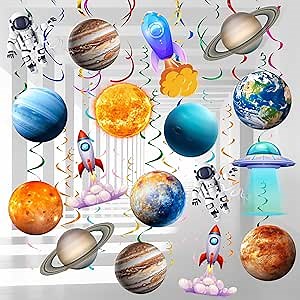 Solar System Hanging Swirl, 34pcs Space Party Decorations Outer Space Party Ceiling Hanging Swirls, Planets Swirls Streamers Decorations