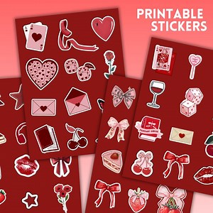 Strawberry & Bow Aesthetic Sticker Set , Cute Red Pink Stickers , Love and Romantic Stickers. - Etsy