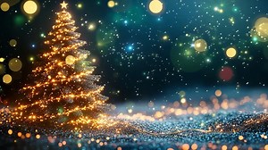 A Christmas tree with lights is in the snow. The snow is falling and the tree is lit up | Premium Stock Video Footage