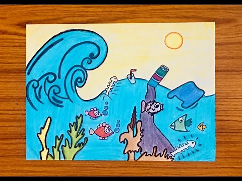 water pollution drawing for school project|easy water pollution poster making for kids