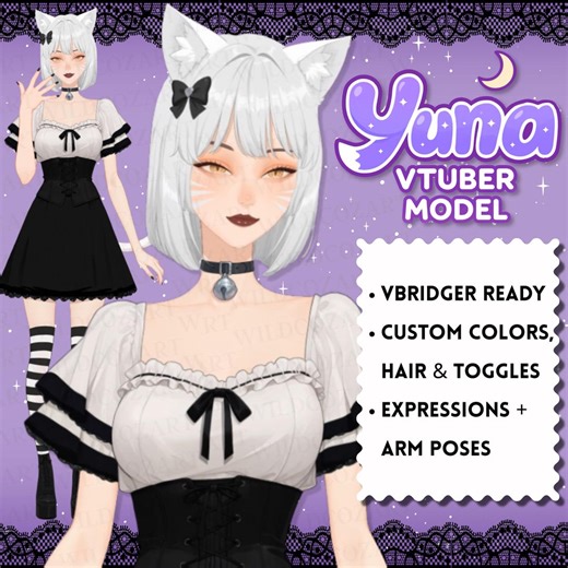 Yuna Catgirl Vtuber Premade Model | Live2d Model for Vtubestudio, Vbridger Ready | Custom Colors, Cat Ears & Tail, Expressions   Arm Poses - Etsy