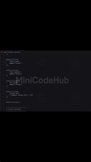 Python Personal Finance — Episode 16 #Python #FinanceTracker #CSV #DataExport #Coding #MiniCodeHub