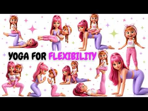 💗 Barbie & Masha Yoga for Kids | Fun Full Body Stretching for Calmness & Mindful Movement | 8 Min