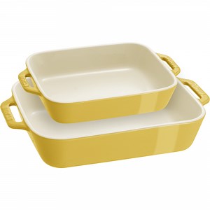 Staub Ceramic Rectangular Baking Dish Set, Casserole Dish, 2-Piece, Citron
