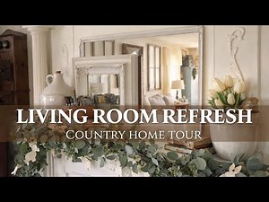 PRIMITIVE COTTAGE Spring Decor HOME TOUR- Vintage Country Living Room Ideas