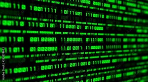 Binary code background with digits on screen. Algorithm binary, data code, decryption and encoding. Deep of field effect. Seamless loop abstract background.