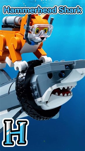 E F G H Eel Frogfish Giant Squid Hammerhead rescued from tire by Lego Cat 🐱🌊 hero save!