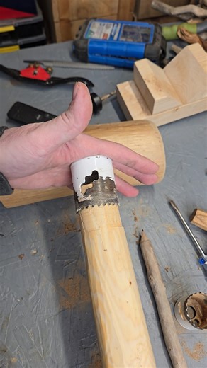 Use a hole saw for perfect fitting mortise and tenon joinery. I didn't think this would work! Great for log furniture or bush crafting. Watch full video on my channel. | Savvy Builds