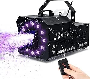 TCFUNDY 1500W Snow Machine with Lights. DMX RGB 3 in1 12 LED Snow Making Machine Snowflake Maker for Christmas Wedding Kids Party Stage Effect with Remote Control