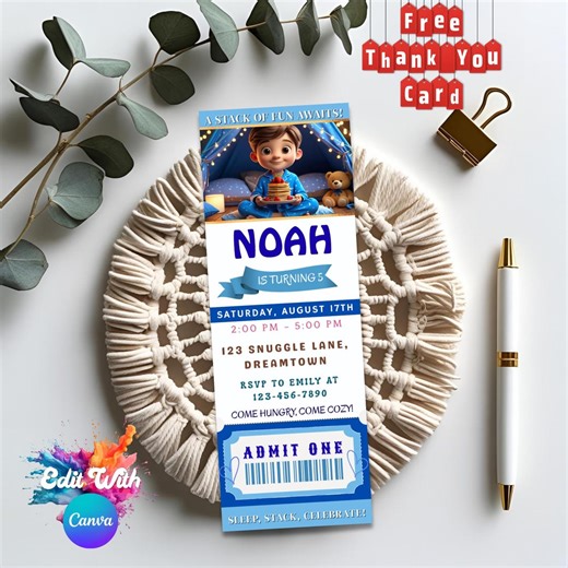 Sleepover Birthday Party Invitation, Boys Pajama Party Editable Canva Template, Printable Slumber Birthday Ticket Invite - Etsy Australia