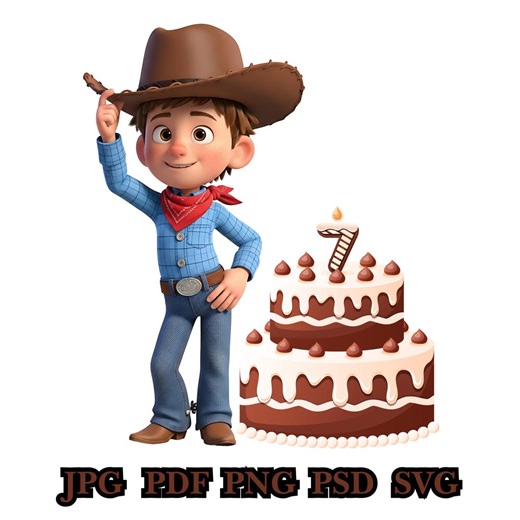 Cowboy 7 Year Old Birthday Cake Party SVG, Western Birthday Clipart, Cowboy Cake Topper Design, Kids Birthday Party Digital Download - Etsy