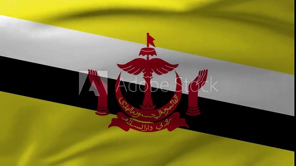 Brunei flag, Brunei Darussalam flag, waving flag, Brunei waving flag, waving video, animated Brunei flag, Brunei emblem, waving Brunei banner, flag of Brunei, national flag of Brunei, Brunei identity